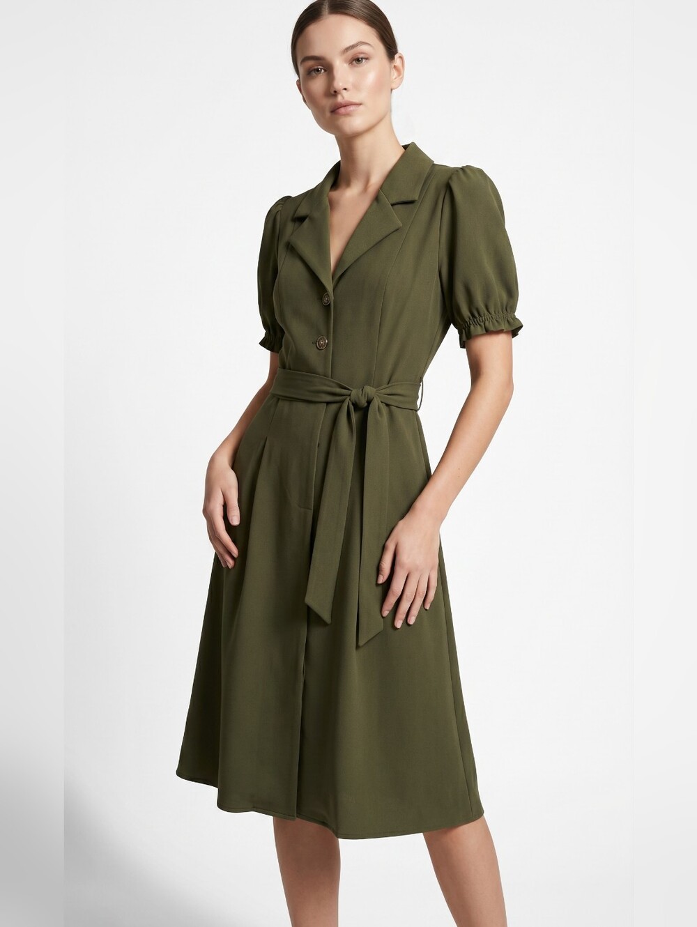 Sharagano Olive Green Shirtwaist Tie-Waist Dress - NWT - 4